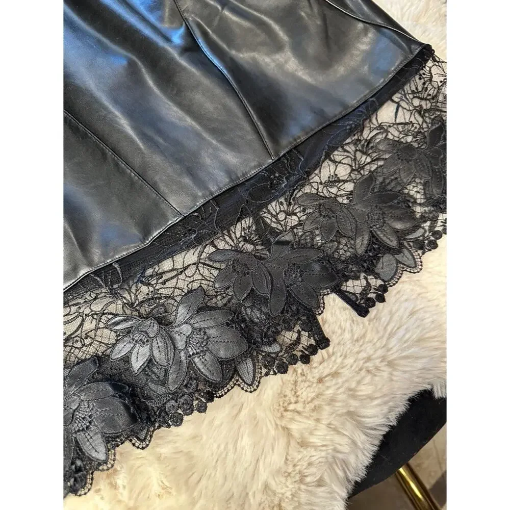 Honey Birdette RAENE🖤 Faux Leather Floral Pencil Skirt Small